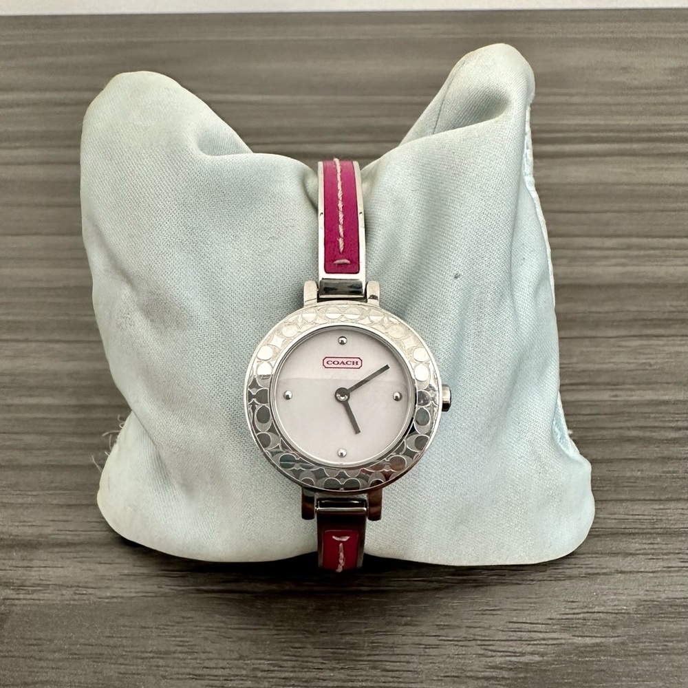 Coach Leather & Silver Signature C Watch